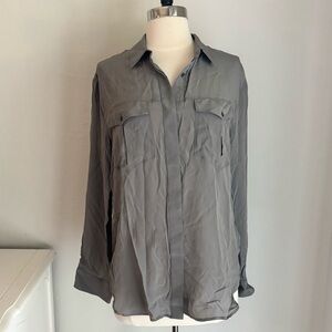Banana Republic 100% Silk Double Pocket Front Collared Shirt, Urban Gray, M